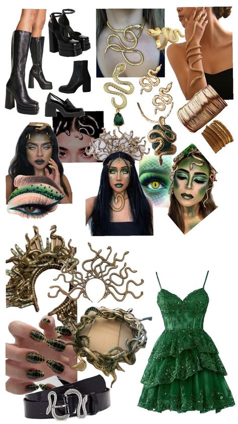 🐍🐍🐍 Costume Meduse, Medusa Halloween Costume, Halloween Rave Outfits, Goddess Halloween Costume, Cleopatra Halloween, Medusa Costume, Costume Disney, Bff Halloween Costumes, Hot Halloween Outfits