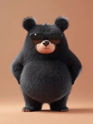 ↑↑↑ Larger size on website 🔸 A black bear with a round body, fluffy fur, and black sunglasses stands in front of a light brown ba Cool And Mysterious, Light Brown Background, Brown Background, Black Sunglasses, Black Bear, Light Brown, Sunglasses, Black