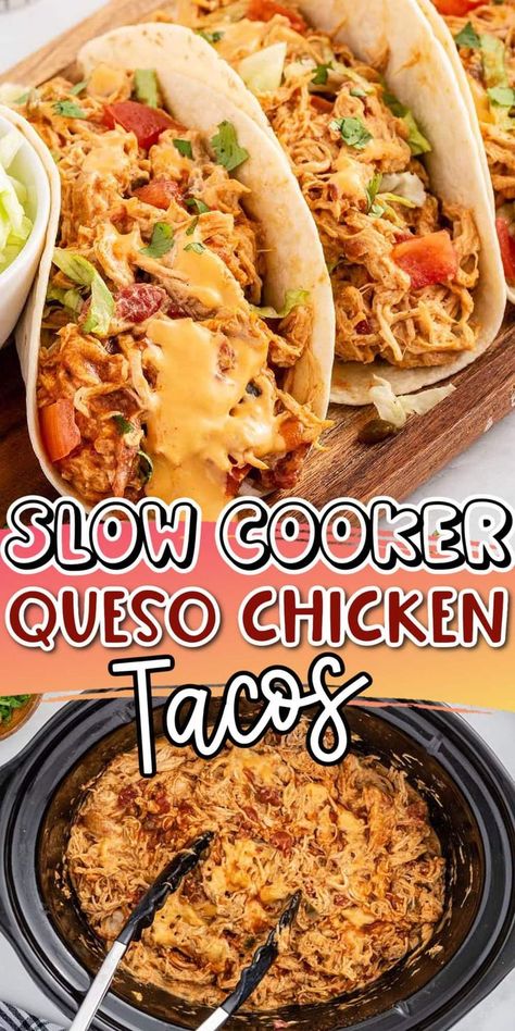 Slow Cooker Queso Chicken, Queso Chicken Tacos, Slow Cooker Queso, Queso Chicken, Kreative Snacks, Easy Crockpot Dinners, Chicken Taco Recipes, Crockpot Dishes, Sunday Roast