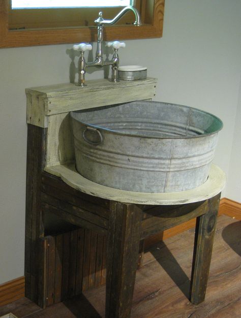 Bob made this out of an old wash basin. Outside Wash Basin Ideas, Outdoor Wash Basin, Barn Bathroom, Bucket Sink, Bathroom Rustic, Old Bucket, Garden Sink, Outdoor Bathroom, Cabin Bathrooms