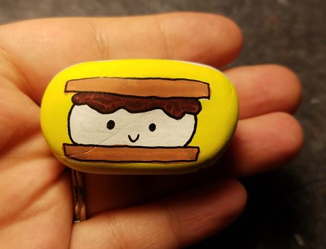 Smores rock painting Smores Painting, Summer Rocks, Toasting Marshmallows, Art 2024, Painted Rock, Marshmallows, Painting Projects, Rock Painting, Rock Art