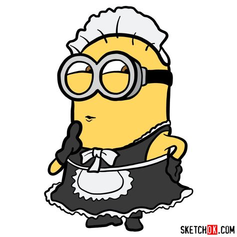 How to draw minion Phil in maid suit - Step by step drawing tutorials Easy Minion Drawings, Despicable Me Drawings, How To Draw Minions, Minion Drawing Cute, Minions Drawing, Despicable Me Characters, Minion Avengers, Minion Painting, Minion Rock