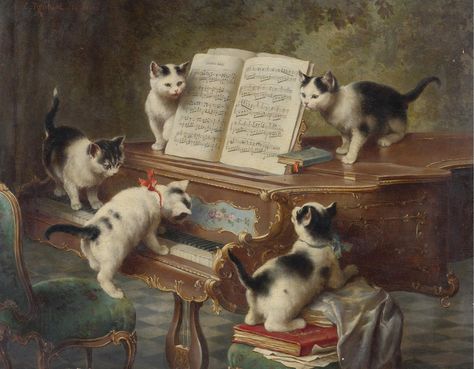 Le récital des chatons | 1908, Carl Reichart Le récital des chatons 1908, Carl Reichart PUBLIC DOMAIN Kittens Playing, Cat Wall Art, Cat Posters, Oil Painting Reproductions, Cross Paintings, Arte Animal, Painting Reproductions, Vintage Art Prints, The Piano