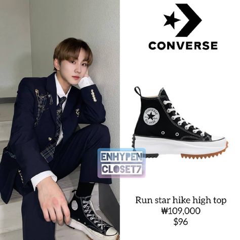 Enhypen Converse Shoes, Converse Run Star Hike Kpop, Enhypen Converse, Kpop Converse, Enhypen Fits, Enhypen Fashion, Converse Run Star Hike Outfit, Pop Shoes, Kpop Enhypen