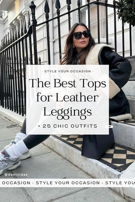 Best tops to wear with leather leggings. Leather leggings are a women’s fashion wardrobe essential, and we’re showing you the best tops to wear with leather leggings for summer, fall, spring, and winter. Discover how to style leather leggings with sweaters, blazers, sweatshirts, graphic tees, and more. For a night out, keeping it casual, heading to work, or going to a concert, we’ve got faux leather leggings outfit ideas for you. Chic outfits, casual outfits, classy outfits. Leather Leggings Outfit Night, How To Style Leather Leggings, Black Leather Leggings Outfit, Sweatshirts Graphic, Taupe Leather Jacket, Style Leather Leggings, Faux Leather Leggings Outfit, Legging Outfit, Leggings Leather