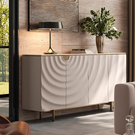 PRICES MAY VARY. Elegant and Functional Design: Elevate your home decor with our Modern Stylish Design Sideboard Cabinet, where elegance meets functionality. Featuring a sleek silhouette, this sideboard boasts a unique water ripple design that adds a touch of sophisticated glamour to any modern space. The meticulous detailing ensures it stands out as a sophisticated focal point in your room. Ample Storage Solutions: Designed for practicality, this sideboard offers generous storage options to kee Cabinet For Kitchen, Unique Sideboard, Credenza Decor, Modern Sideboard Buffet, Buffet Table Decor, Sideboard Drawers, Stylish Sideboards, Sideboard Decor, Dining Room Sideboard