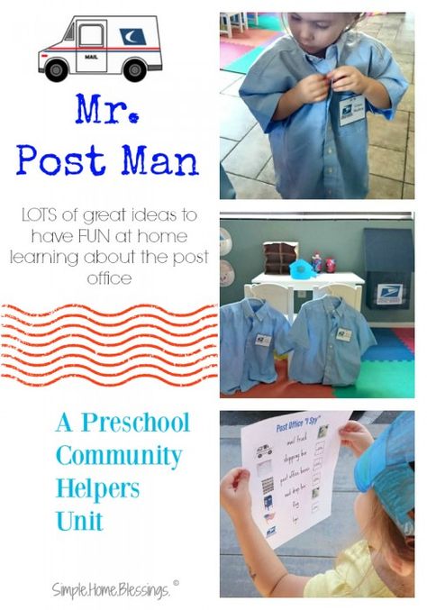 Preschool Community Helpers Unit Mail Man Post Office Activities, Preschool Community Helpers, Preschool Community Helpers Theme, Friendship Week, Toddler Language Development, Clothing Study, Learning Everyday, Dramatic Play Themes, Community Helpers Unit