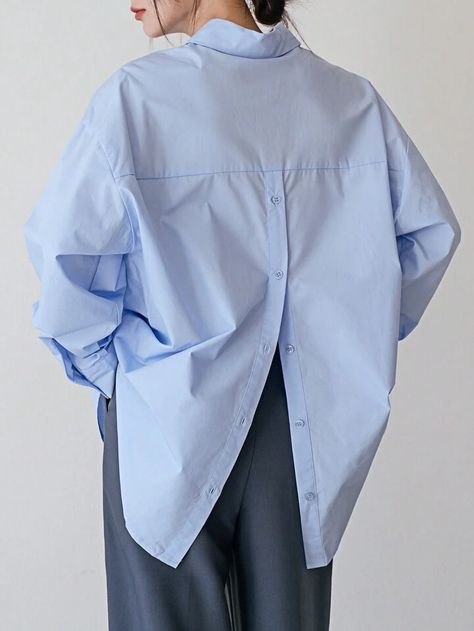 Dazy-Less Drop Shoulder Button Back Shirt | SHEIN USA Button Back Shirt, Detail Couture, Drop Shoulder Shirt, Upcycle Shirt, Big Shirt, Back Shirt, Muslim Fashion Dress, Denim Skirt Women, Girly Shoes