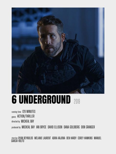 6 Underground Movie Aesthetic, Ryan Reynolds 6 Underground, 6 Underground Movie Poster, Ryan Reynolds Poster, Ryan Reynolds Movies, Corey Hawkins, 6 Underground, Melanie Laurent, Posters Minimalist