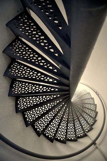 Stairwell in the lighthouse. / Cage d'escalier du phare. / By Andrew Horne. Stairway Lighting Ideas, Metal Staircase, Architecture Renovation, Stairway Lighting, Beautiful Stairs, Escalier Design, Steel Stairs, Stairway Design, Basement Stairs