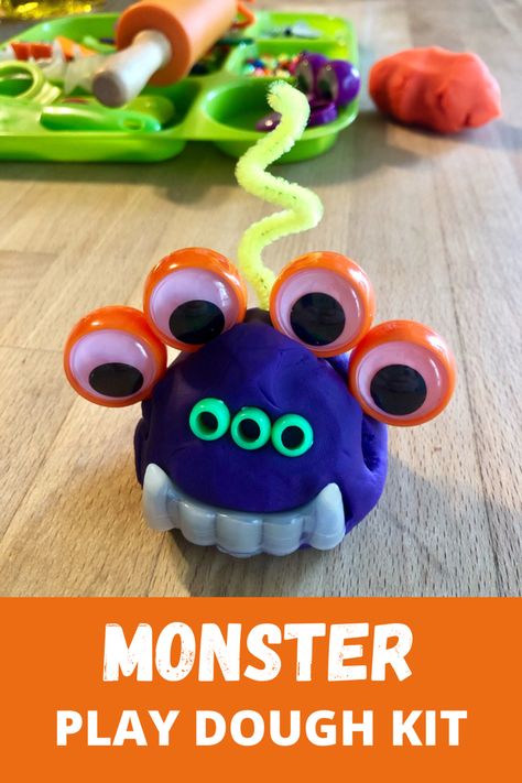 DIY Monster Play Dough Kit Play Dough Monster Kit, Halloween Play-doh Monster Kits, Monster Kit Playdoh, Halloween Playdoh Ideas, Play Dough Monsters, Monster Playdough Kit, Monster Making Activity, Build Your Own Monster Kit, Make A Monster Kit