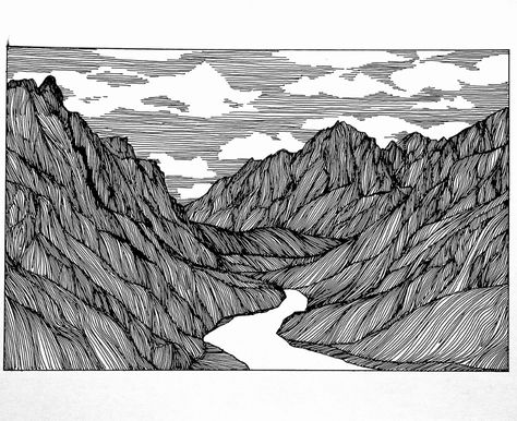 Mountain Zentangle, Line Mountain Drawing, Mountains Doodle, Drawing A Day Challenge, 26 October, Ink Pen Art, Pen Art Drawings, White Drawing, Doodle Art Designs