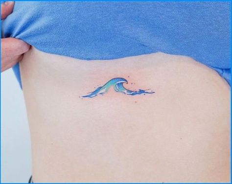 Waves Semicolon Tattoo, Colorful Wave Tattoo, Wrist Wave Tattoos For Women, Collar Bone Wave Tattoo, Beach Inspired Tattoos Ocean, Small Tattoos With Color, Little Beach Tattoo, Wave Tattoo Color, Wave Tatoos Woman