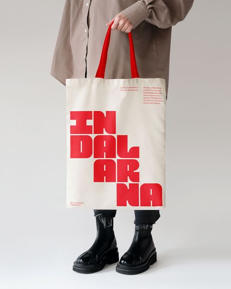 In Dalarna - Söderhavet Custom Typeface, Branded Shopping Bags, Bold Minimalism, Cultural Patterns, Cross Country Ski, Red Tote Bag, Red Tote, Visual Branding, Typography Inspiration