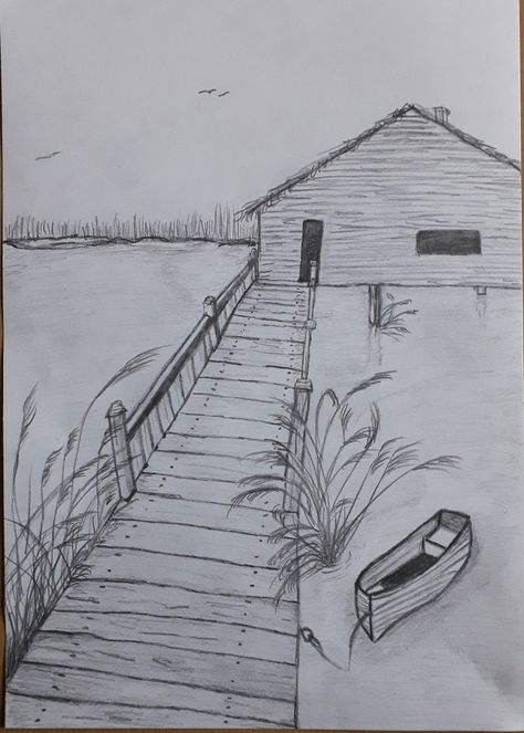 Dock Drawing, Scene Drawing, Boat Dock, Drawing Easy, School Project, School Projects, Easy Drawings, Male Sketch, Drawings