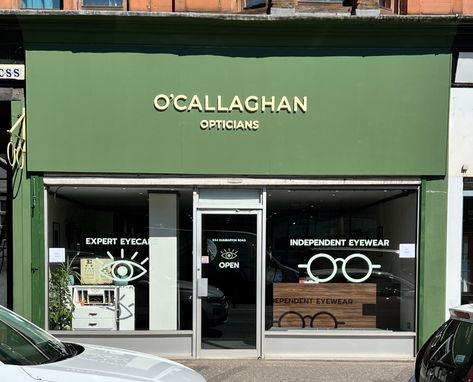 Unbelievable Transformation Warning!! Martin from @ocallaghanopticians came to us looking for solutions for his signage & wonky fascia. The shop front needed a total uplift and renovation. So we completely renewed the fascia and painted the whole shop a royal green and replaced the sign with some classic ivory lettering. This coupled with shot-blasting and respraying the projecting glasses sign & new modern window graphics gives @ocallaghanopticians the wow factor & a shop front he is proud of Office Signage, Shop Signage, Laundry Shop, Modern Window, Window Graphics, Shop Front Signage, Business Signage, Royal Green, Modern Windows