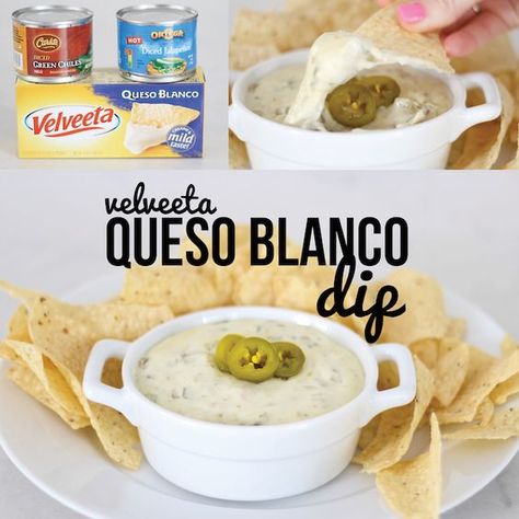 Velveeta Queso Blanco Dip, Velveeta Queso Blanco, Queso Dips, Queso Dip Velveeta, Queso Dip Crockpot, Bowl Food Ideas, Super Bowl Food Ideas, Queso Blanco Recipe, White Cheese Dip Recipe