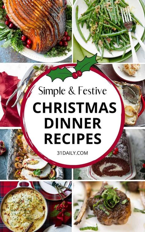 There is nothing more memorable than Christmas Dinner. We've gathered some simple, festive yet easy Christmas dinner recipes and ideas for your feast! Come and be inspired for Christmas! Simple and Festive Christmas Dinner Recipes you'll want to save! Easy Christmas Dinner Recipes, Christmas Dinner Recipes Easy, Christmas Dinner Recipes, Christmas Main Dishes, Easy Christmas Dinner, 31 Daily, Healthy Christmas Recipes, Christmas Dinner Menu, Xmas Dinner