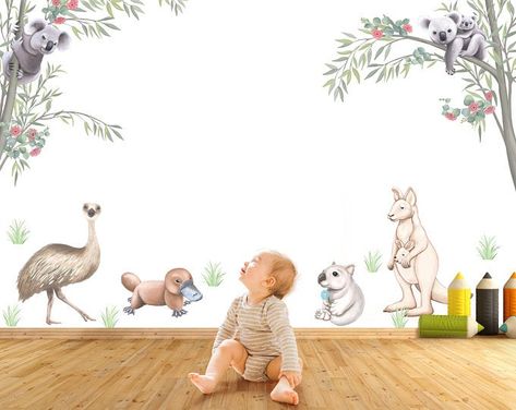 Kids Wallpaper Peel and Stick Self Adhesive Mountain Wall | Etsy Jungle Wall Decals, Playroom Wall Decals, Bubble Painting, Watercolor Whale, Tree Decals, Animal Wall Decals, Wall Decals For Bedroom, Animals Nursery, Fabric Wall Decals