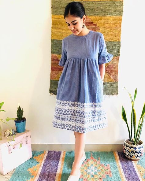 Bohemian Dream (@bohemiandreamindia) • Instagram photos and videos Frocks For Women, Knee Length Dresses Casual, Casual Frocks, Frock Fashion, Simple Kurta Designs, Womens Trendy Dresses, Frock For Women, Stylish Short Dresses, Girls Frock Design