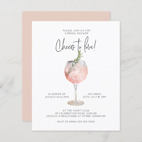 Budget Pink Cheers to Love Bridal Shower Invite Wine Bridal Shower Invitations, Vino Before Vows, 21st Invitations, Bridal Shower Brunch Invitations, Bridal Shower Wine, Pink Invitation, Brunch Bubbly, 60th Birthday Invitations, Pink Cocktails