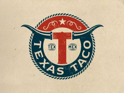 Texas Taco  by Jerron Ames Taco Logo, Texas Logo, Logos Retro, Inspiration Logo Design, Logo Design Collection, Beautiful Logos Design, Crest Logo, Restaurant Logo Design, Retro Logos