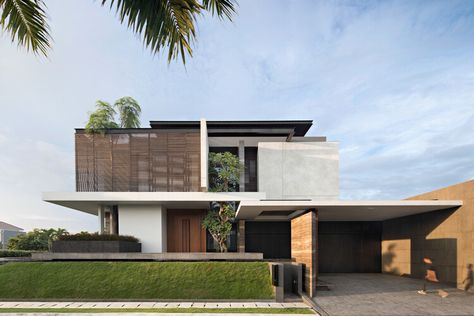 Modern Exterior Design, Home Designs Exterior, Modern Tropical House, Modern House Facades, Tropical House, Minimal Home, Residential House, House Elevation, Facade Architecture