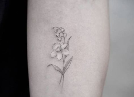 Daphodil Tattoo, Daffodil Tattoo, Lily Of The Valley Flowers, Birth Flower Tattoos, Birth Flower, Tattoo Inspo, Mini Tattoos, Birth Flowers, Lily Of The Valley