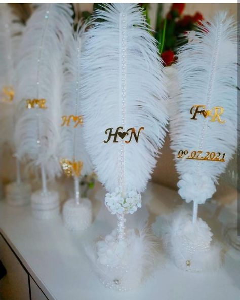 Nikha Pen Decoration, Nikah Pen Decoration, Melayu Wedding, Qubool Hai Nikah Pen, Nikkah Pen With Name, Ring Box Wedding Diy, Nikah Pen, Feathers Wedding, Wedding Pen