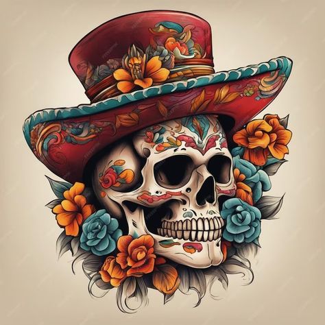 Sugar Skull Images, Mexican Skull Art, Mexican Skull Tattoos, Multi Cultural Art, Sugar Skull Decor, Sugar Skull Artwork, Cholo Art, Mexican Sugar Skull, Day Of The Dead Art