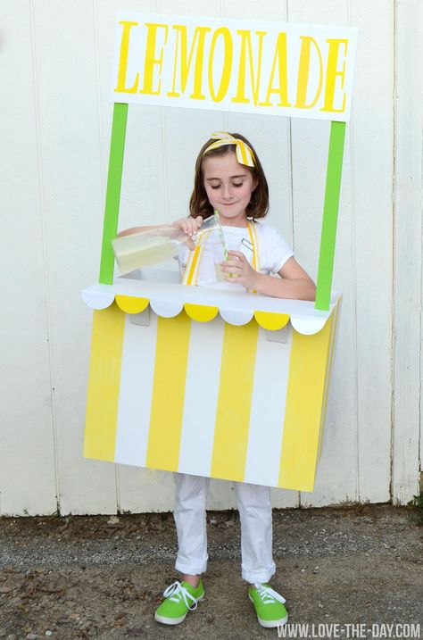 Kid Halloween Costume - Lemonade Stand Lemonade Costume, August Activities, Costume Ideas For Kids, Kids Lemonade, Diy Lemonade Stand, Diy Lemonade, Lemonade Stands, Candy Stand, Ice Cream Stand