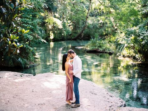 Rock Springs FL Engagement. Jennifer and Luke’s engagement session shows us a side of Florida we rarely see. The couple embrace the Sunshine State's Water Engagement Photos, Orlando Film, Couple Embrace, Country Engagement Pictures, Wade In The Water, Florida Springs, Spring Engagement Photos, Rock Springs, Trendy Bride