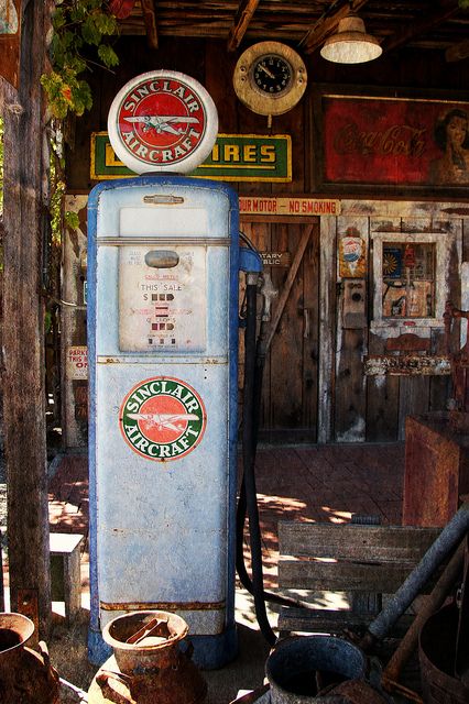 Industrial decor style is perfect for any space. An industrial garage is always a good idea. See more excellent decor tips here:http://www.pinterest.com/vintageinstyle/ Old Gas Pumps, Vintage Gas Pumps, Pompe A Essence, Station Service, Old Gas Stations, Old Country Stores, Gas Pump, Petrol Station, Filling Station