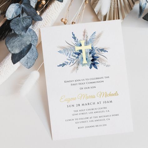 Communion Invitations Boy, Boy First Communion, Boys First Communion, Holy Communion Invitations, First Communion Invitations, Graduation Cap Toppers, Communion Invitations, Brunch Invitations, Foil Invitations