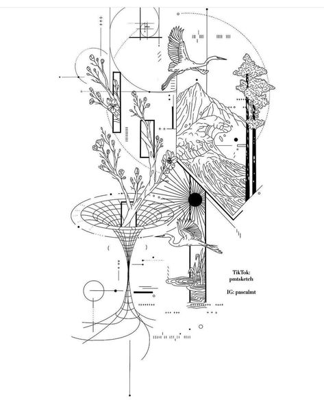 Cool Tattoo Concepts, Concept Art Tattoo Ideas, Fine Line Concept Tattoo, Geometric Concept Tattoo, Nature Concept Tattoo, Concept Back Tattoo, Concept Design Tattoo Ideas, Concept Tattoo Ideas Men, Blueprint Tattoo Technical Drawings