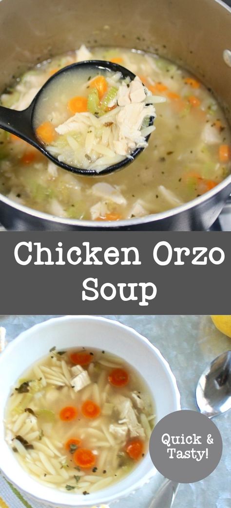 Best Chicken Orzo Soup Recipe, Plain Chicken Soup Recipes, Easy Orzo Soup, Chicken Soup With Orzo Pasta, Greek Chicken Orzo Soup, Chicken Orzo Recipes Soup, Chicken Noodle Soup With Orzo, Chicken Orzo Soup Crockpot, Orzo Soup Crockpot