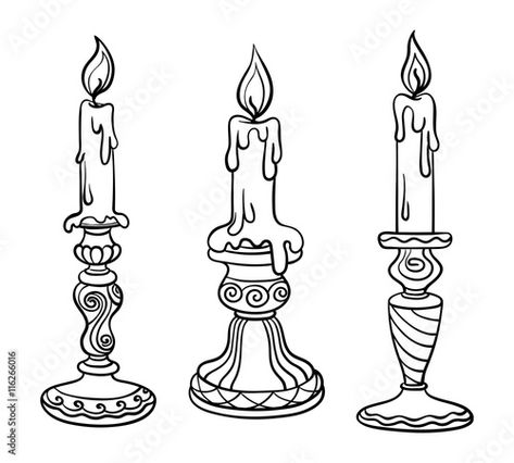 Vector illustration, outline, coloring book, set, candle in a candlestick, flame, hand-painting, abstraction Stock Vector | Adobe Stock Candlestick Tattoo, Candle Illustration, Sketchbook Challenge, Candle Drawing, Digital Printing Services, Notes Art, Tattoo Portfolio, Silhouette Stencil, Collaborative Art