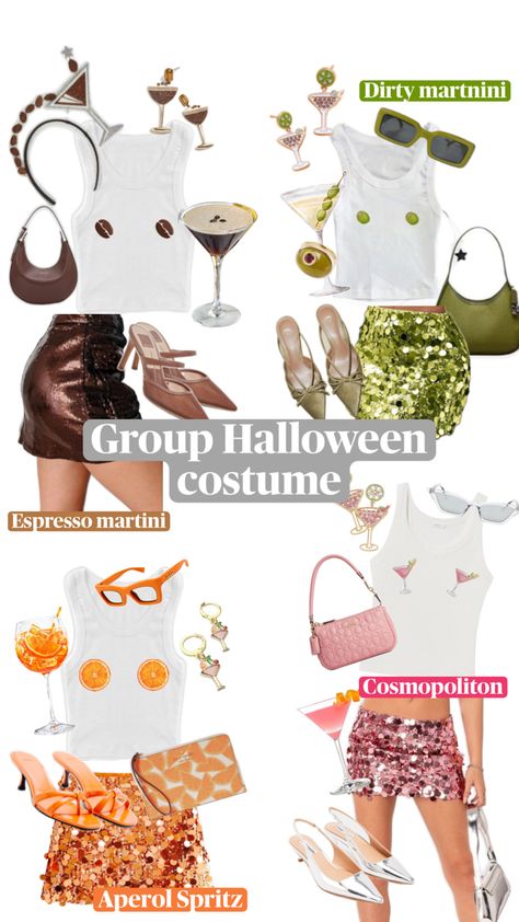 Group costume, haloween, martinis, girl group, accessories, outfit idea Lazy Halloween, Trio Halloween Costumes, Hot Halloween Outfits, Halloween Costume Idea, Pretty Halloween Costumes, Halloween Party Outfits, Trendy Halloween Costumes, Kids Dress Up, Halloween Costume Outfits