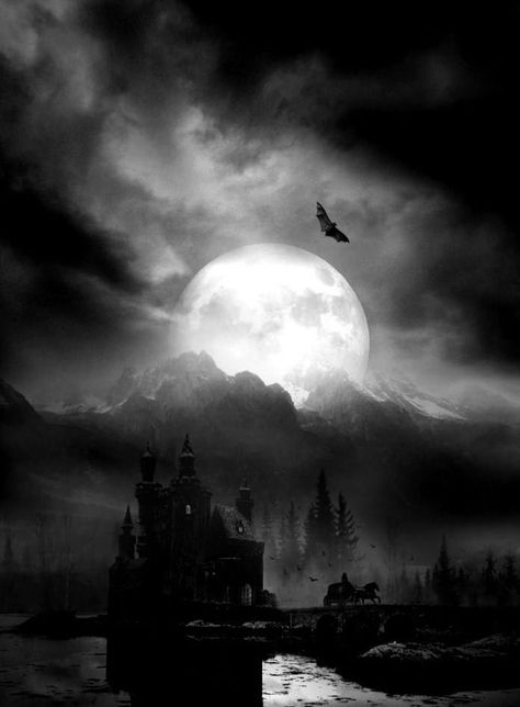 Doesn't every town have one of these? Full Moon Rising, Art Noir, 다크 판타지, Moon Rise, Ideas Photography, Dark Gothic, Beautiful Moon, Dark Places, Edgar Allan Poe