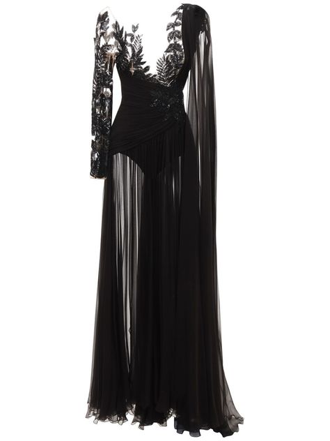 Mideval Dress, Long Sleeve Black Evening Dress, Chiffon Long Dress, Custom Prom Dress, Elegant Dresses Classy, Beaded Chiffon, Ball Gowns Evening, Zuhair Murad, Gala Dresses