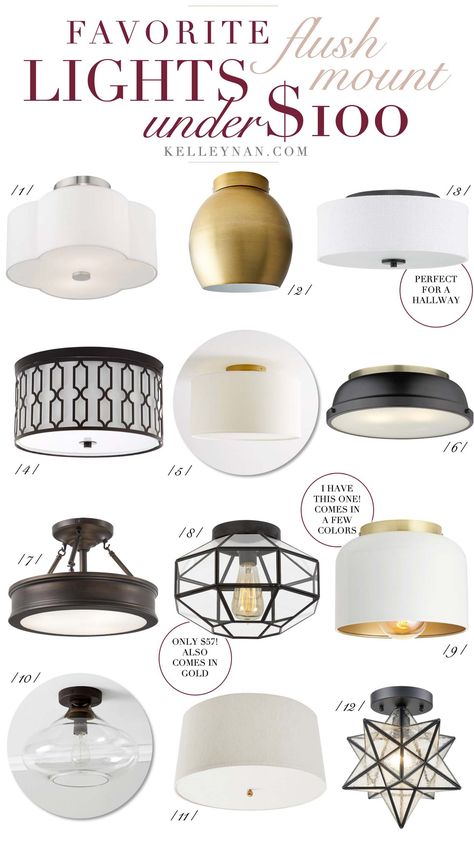 Cheap Flush Mount Lighting Under $100! If you're on the hunt for cheap flush mount lighting under $100, check out these 12 favorites that aren't boring and still make a statement in your home! Light Fixtures Minimalist, Fancy Flush Mount Lighting, Small Foyer Lighting Flush Mount, Star Flush Mount Light, Water Closet Light Fixture, Black Kitchen Light Fixtures Flush Mount, Inexpensive Light Fixtures, Guest Room Lighting Fixture, Dining Room Ceiling Lights Ideas