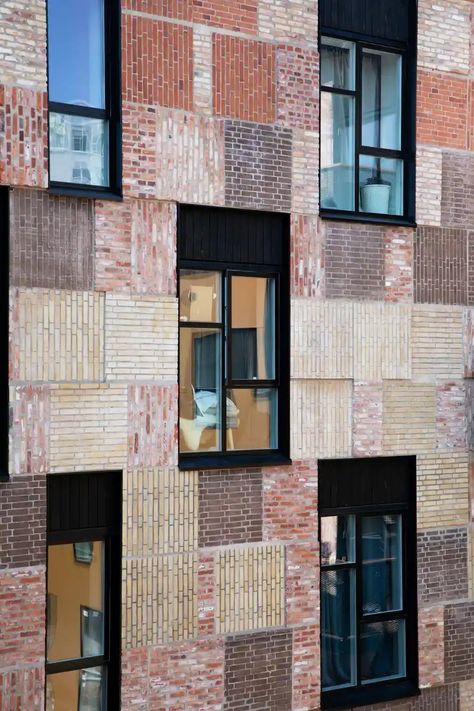 Patchwork Architecture, Recycled Concrete, School Buildings, Reused Materials, Recycled Brick, Green Facade, Facade Material, Reclaimed Brick, Industrial Architecture