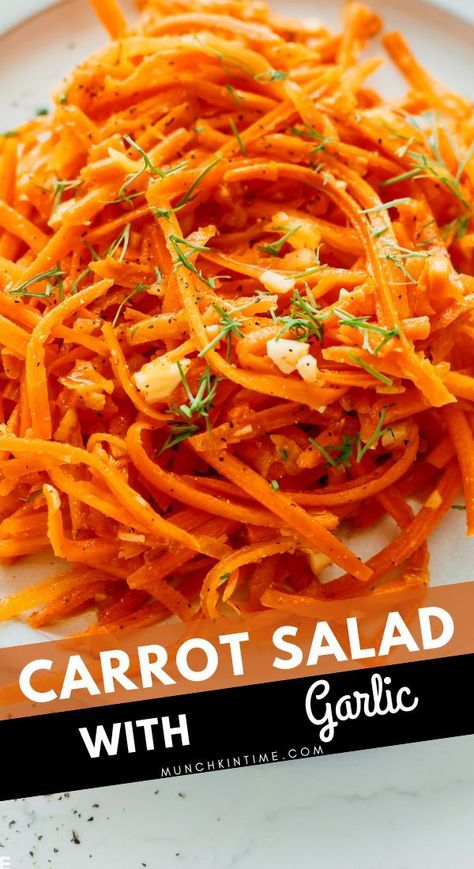 This carrot salad recipe is very popular among Russian and Ukrainian households and is very often enjoyed at celebrations and special occasions. Garlic Salad Recipe, How To Cut Carrots, Carrot Salad Recipes, Raw Carrots, Carrot Salad, Roasted Salmon, Healthy Sides, Light Lunch, Culinary Skills