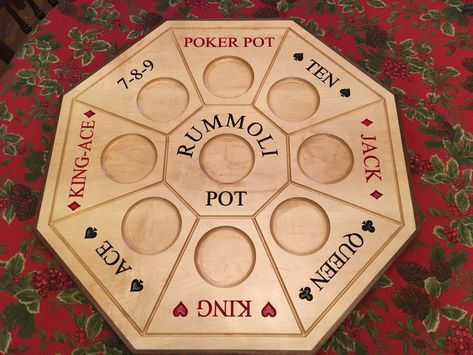 Wooden Rummoli game board made from hard maple and walnut. 23”x23” Wood Guitar Stand, Jack King, Wood Guitar, Wooden Dice, Board Template, Games Diy, Dice Box, Game Boards, Guitar Stand