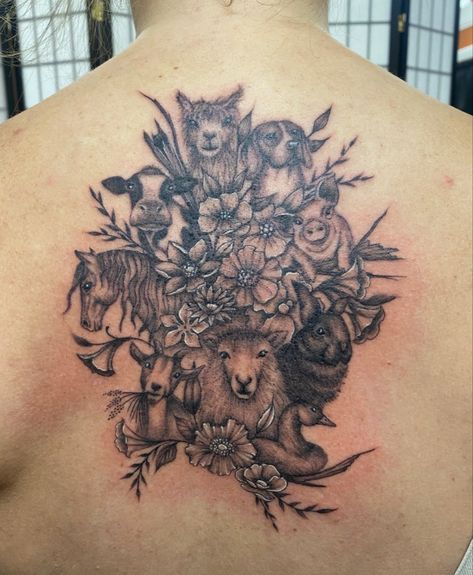 Animal Collage Tattoo, Animal Lover Tattoos For Women, Farm Animals Tattoo, Farm Animal Tattoo, Farm Tattoo Ideas, Farm Tattoos For Women, Tattoo Farm, Animal Lover Tattoo, Farm Tattoo