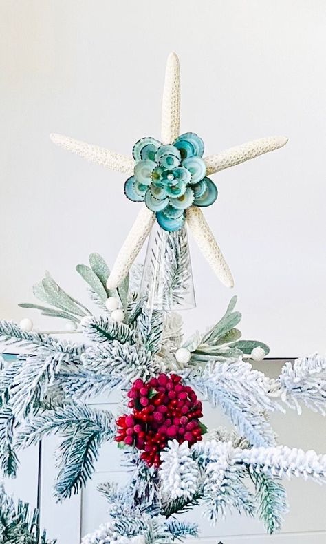 Starfish Christmas Tree Topper with Limpet Shells -  Christmas Decoration Beach Decor Ornaments Star fish Coastal Decor Beachy Christmas Tree, Starfish Tree Topper, Shell Tree, Beach Christmas Trees, Hawaii Christmas, Coastal Ornament, Limpet Shell, Beachy Christmas, Beach Theme Decor