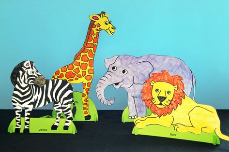 Standing Paper Animals | Kids' Crafts | Fun Craft Ideas | FirstPalette.com Animal Learning Activities, Jungle Animal Crafts, Paper Animal Crafts, Savanna Animals, Animals Craft, African Jungle, Animal Learning, Free Printable Templates, Fun Craft Ideas