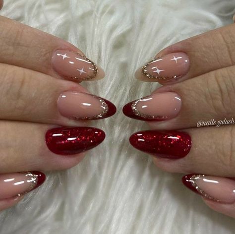 Red And Silver Nails, Hoco Nails, Red And Gold Nails, Formal Nails, Soft Nails, Mia 3, Nagel Inspo, Cat Kuku, Homecoming Nails