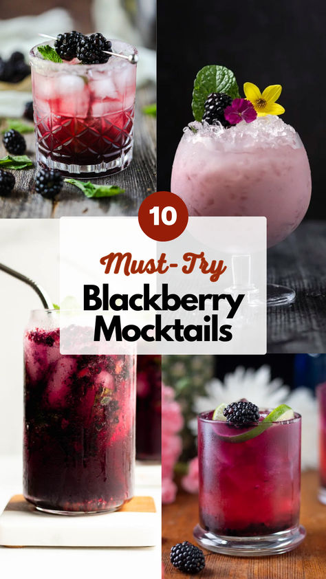 Blackberry Mocktails Blackberry Basil Mocktail, Blackberry Mojito Mocktail, Berry Alcoholic Drinks, Blackberry Drinks Non Alcoholic, Twilight Mocktails, Black Cherry Mocktails, Blackberry Punch Non Alcoholic, Blackberry Simple Syrup Recipes, Berry Mocktail Recipes