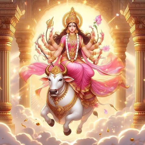 first day of navratri Mata Shailaputri one of the nine forms of maa durga First Day Of Navratri, Morning Flowers, God Illustrations, Good Morning Flowers, Premium Photo, First Day, One Day, Good Morning, Stock Photos